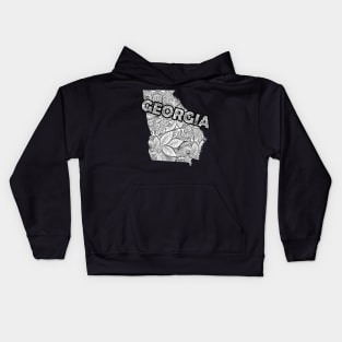 Mandala art map of Georgia with text in white Kids Hoodie